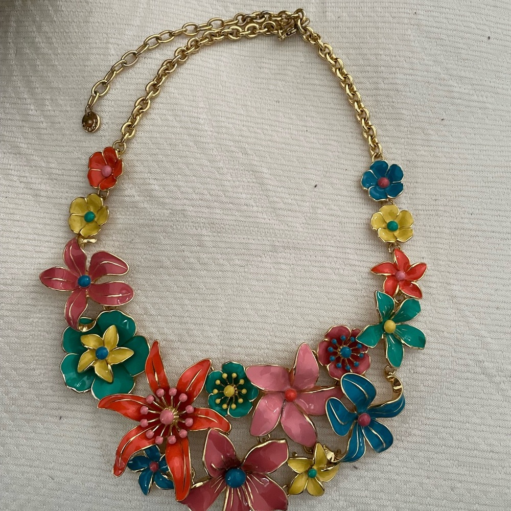 Talbots Pink and Blue Floral Necklace Statement Jewelry